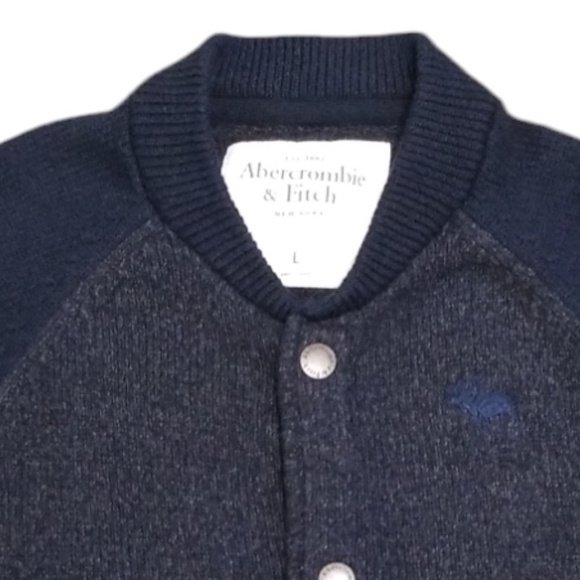 Abercrombie & Fitch Men’s Navy Wool Blend Snap Front Cardigan Sweater Size Large - Picture 3 of 11